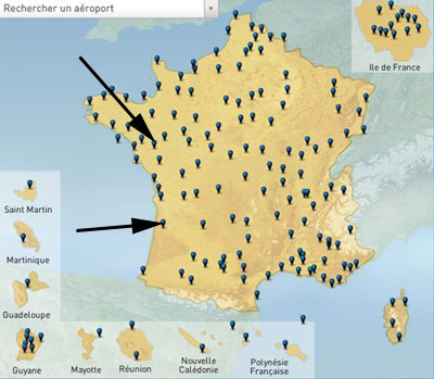 répartition géographique des aéroports en France