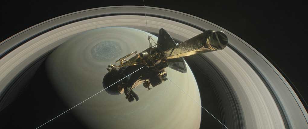 image virtuelle de  la sonde Cassini en approche de Saturne