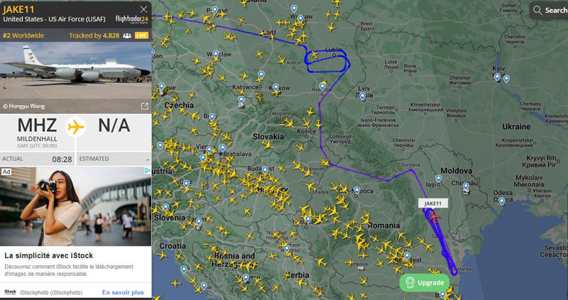 Flightradar : l'US Air Force surveille les frontière de l'Ukraine et de la Moldavie 