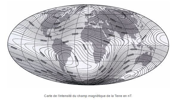 carte de l'ontensité du champ magnétique terrestre