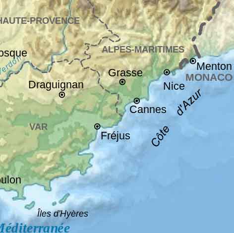 Carte du relief de la Cote d'Azur